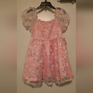 Rare Editions Pink and White Sequin And Flower Dress--So Cute!